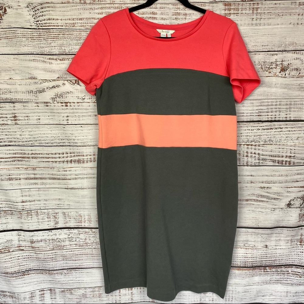 BODEN Gray & Color Orange Colorblock Knit Short Sleeve T Shirt Dress